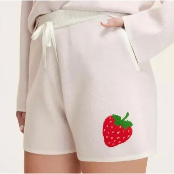 Kate Spade x Target Strawberry Knit Lounge Shorts NWT 1X Women's Pink Cream - Picture 1 of 16